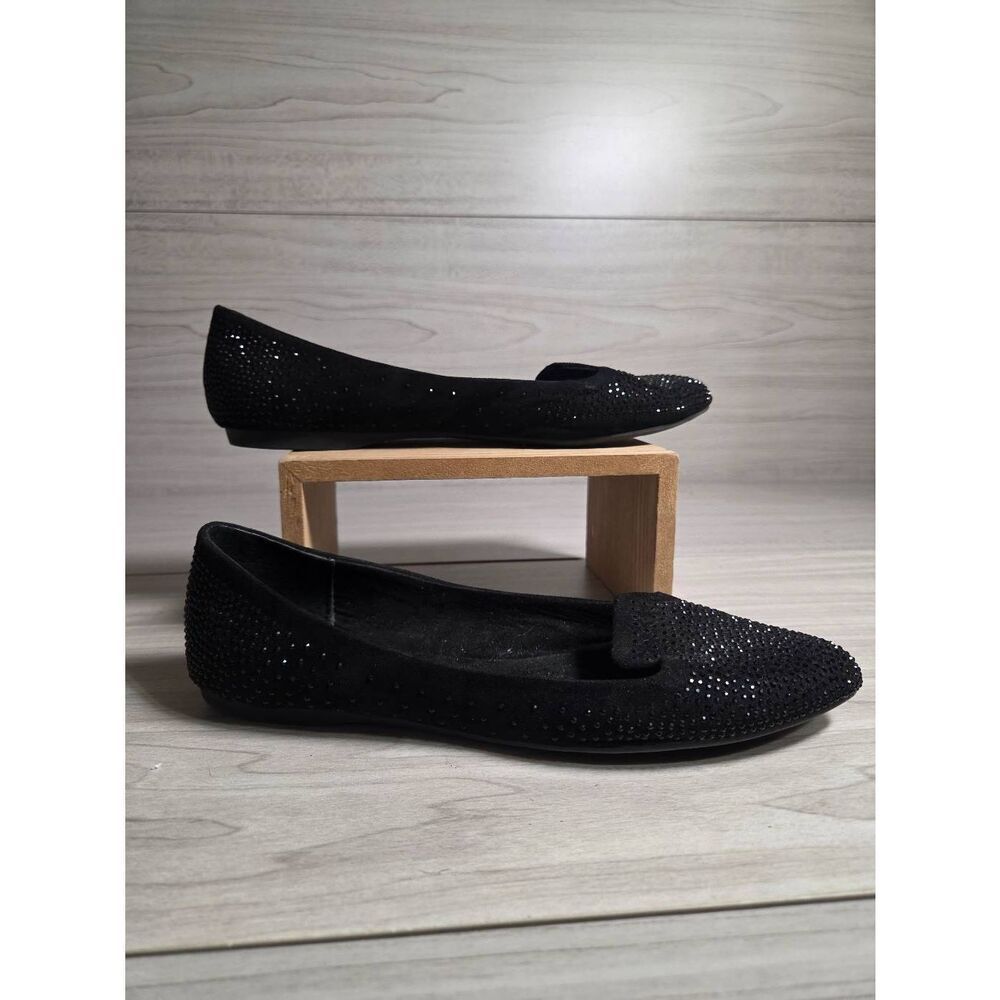 Jessica Simpson Black Rhinestone Pointed Toe Flats Size 7.5